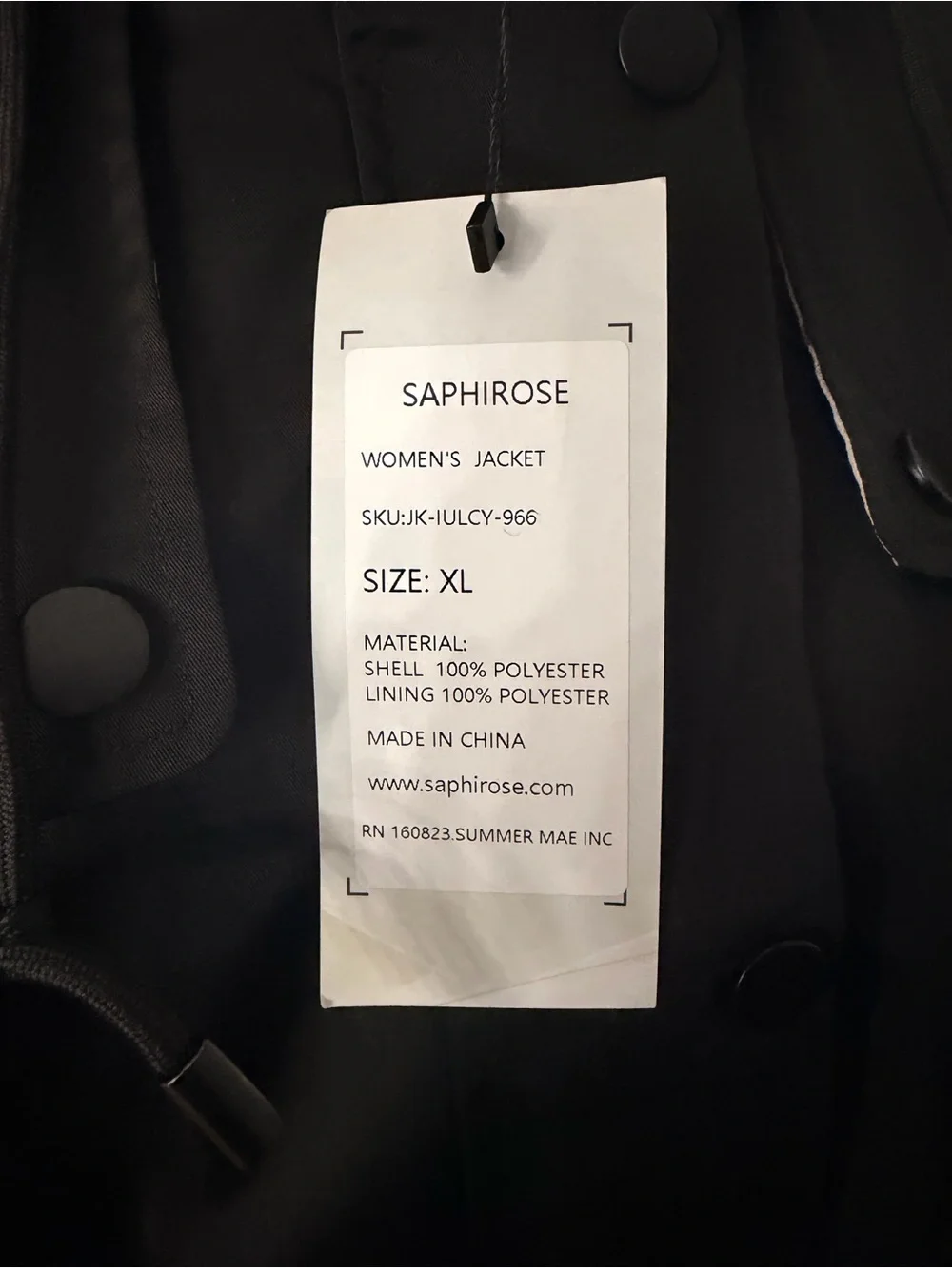 Saphirose Women’s Black Hooded Rain Coat with Plaid Lining Size XL